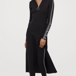 Pringle of Scotland X H&M Black Dress Mock Neck Ribbed Knit High Slit Midi